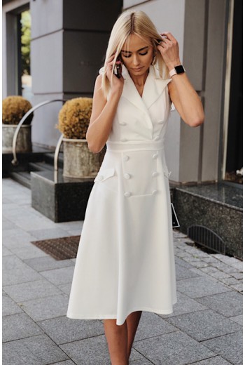 Double breasted white midi dress